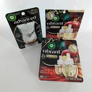 Air Wick Vibrant Essential Oil 4 Refills Warm Spiced Apples & Plug-in Warmer